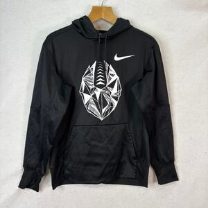 Nike Black Dri Fit Therma Football Logo Fleece Hoodie Men M Performance Pullover
